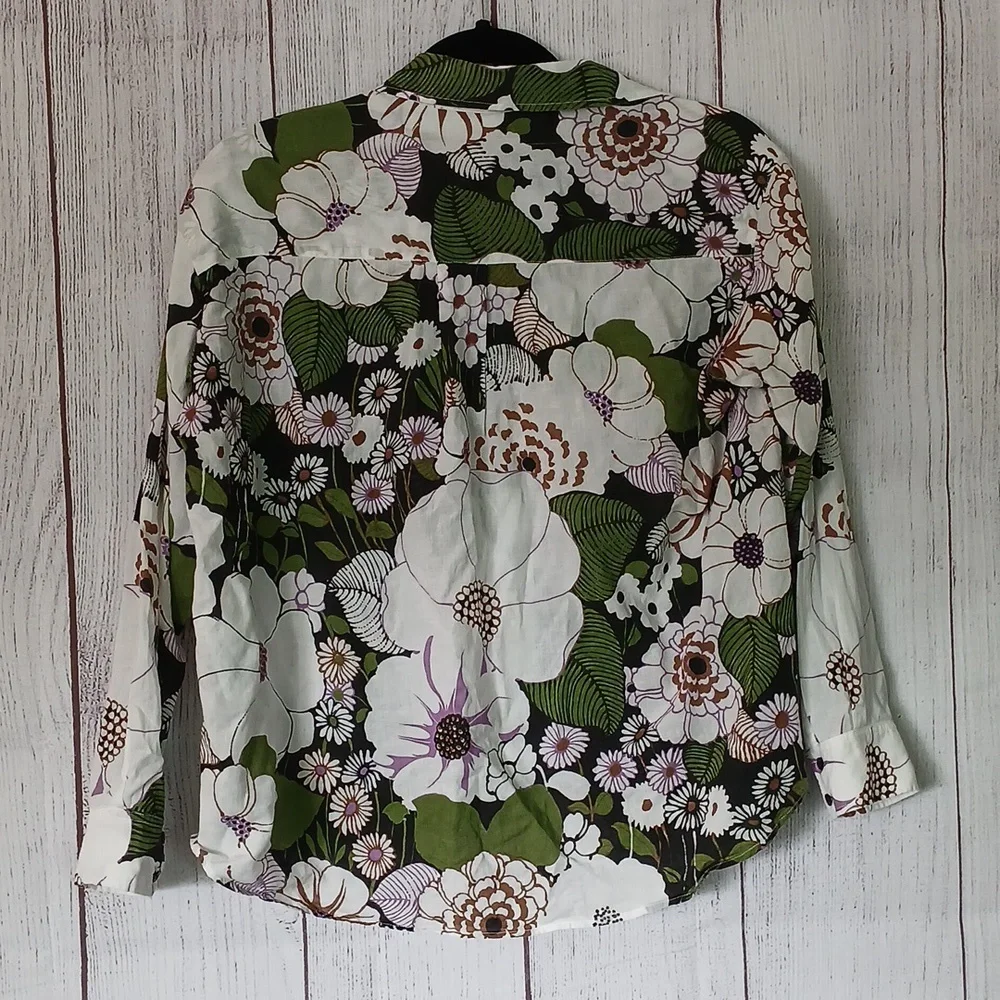 Maje Anthropologie 70's Floral Print Shirt button down blouse size small (1) - Picture 11 of 12